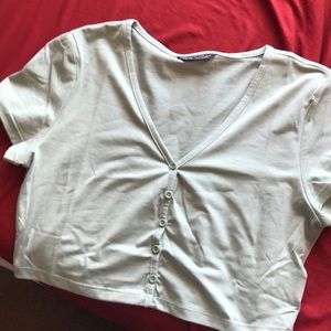 Light green button up crop top